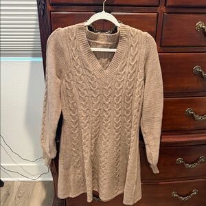 SHEIN Tan Long Sleeve Cable Knit Dress